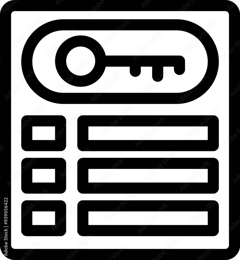 Poster simple icon of a login form with a key, representing the concept of online security