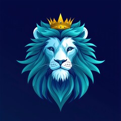 Obraz premium Majestic Blue Lion with Golden Crown