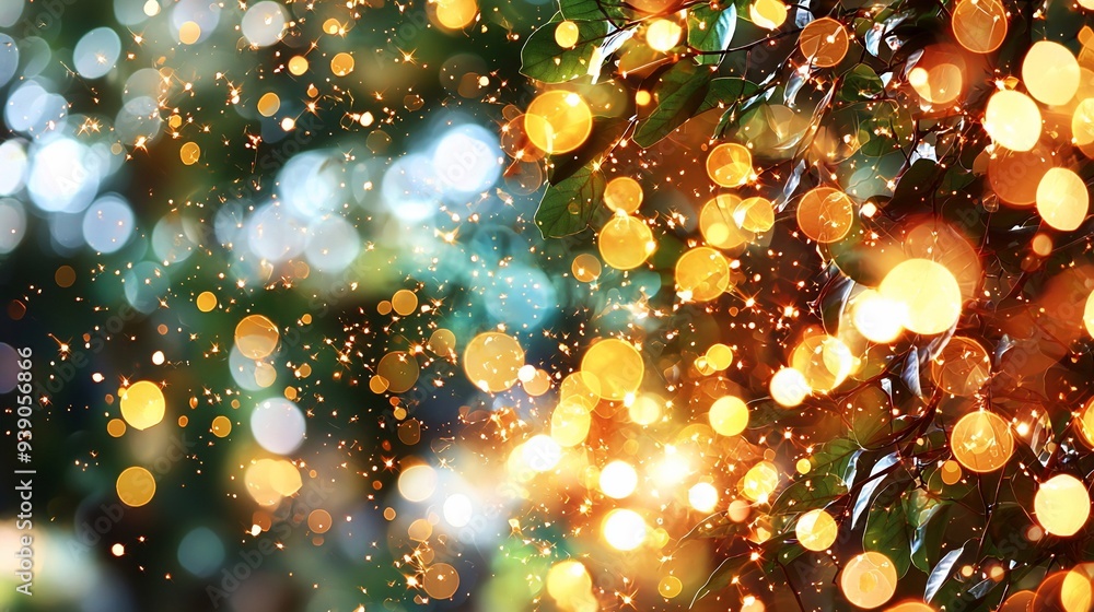 Poster golden lights bokeh.