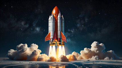 Obraz premium 3D rocket in space Business startup and business growth concept, 3D rendering. on white background. Ai generative