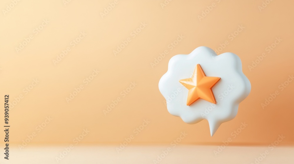 Poster a 3d simple style icon of a speech bubble with a star inside symbolizing important messages and high