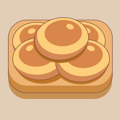 Buns on wooden tray, flat vector illustration