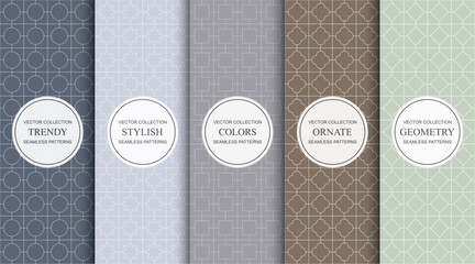 Collection of seamless colorful elegant ornamental geometric patterns. Trendy vector oriental vintage classic backgrounds. Grid textures