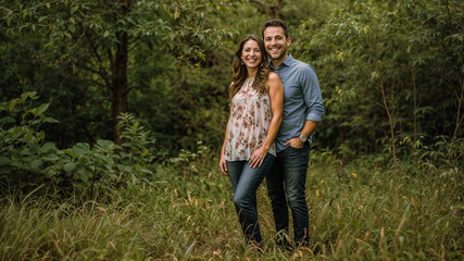 Fototapeta premium Happy couple - husband and wife happy and smiling