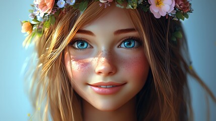 Naklejka premium Young Woman with Flower Crown.