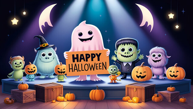 Title: A whimsical illustration of a group of adorable cartoons

