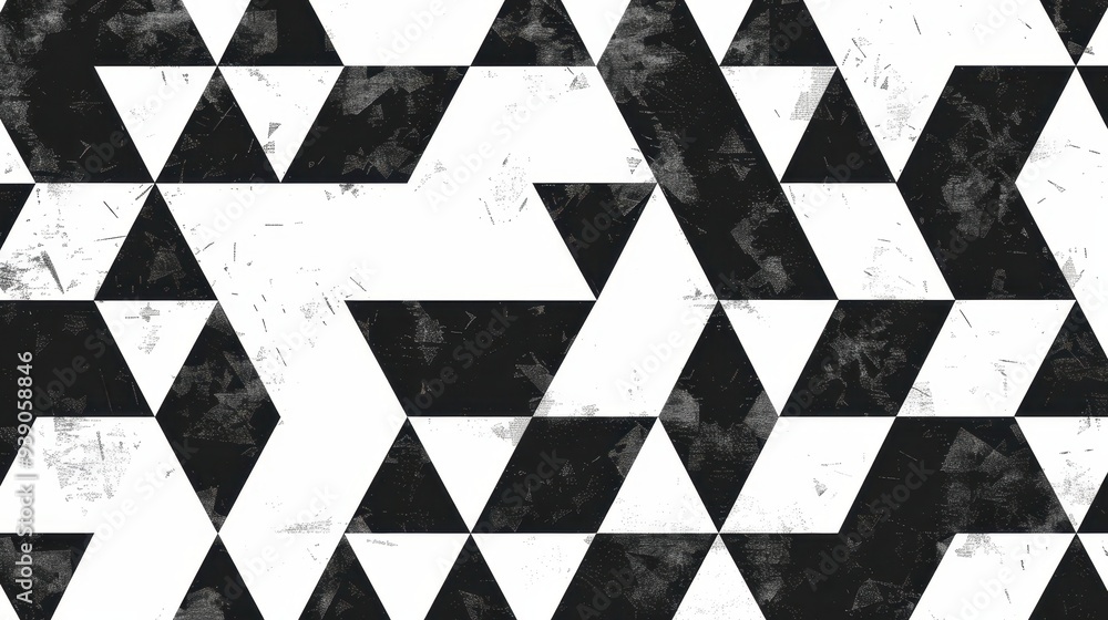 Poster black and white geometric pattern with a distressed texture