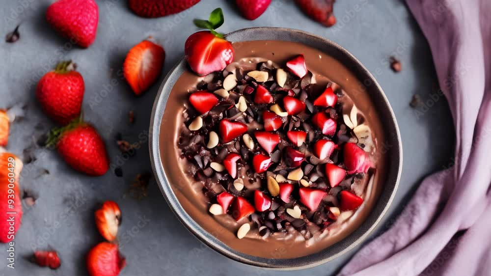 Canvas Prints  Deliciously decadent chocolate dessert with fresh strawberries and almonds