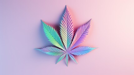 Marijuana leaf in shiny glowing pastel colors. Neural network ai generated art