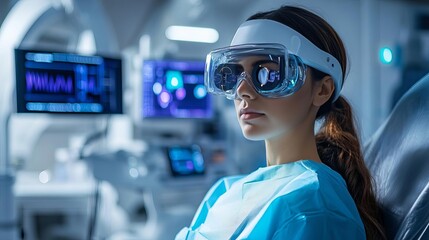 A plastic surgeon in a high-tech lab using AI to analyze post-surgical results and adjust treatment plans for optimal outcomes