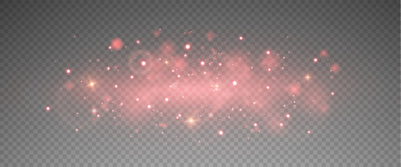 Obraz premium Christmas glowing bokeh confetti light and glitter texture overlay for your design. Festive sparkling red dust png. Holiday powder dust for cards, invitations, banners, advertising.