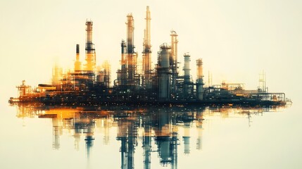 Obraz premium A large industrial building with many pipes and a lot of smoke. The building is very tall and has a lot of detail. Scene is industrial and somewhat ominous