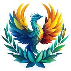 Fototapeta premium Phoenix Bird with Green Leaves