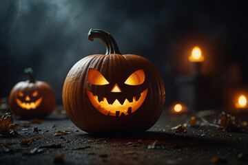 Fototapeta premium Pumpkin on a dark background. Halloween style.