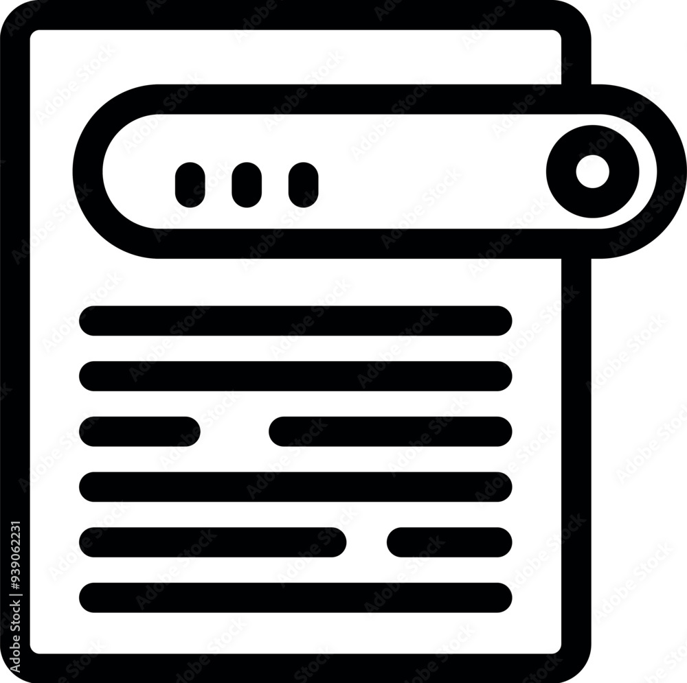 Aufkleber magnifying glass scrolling through search bar on document icon representing online research and anal