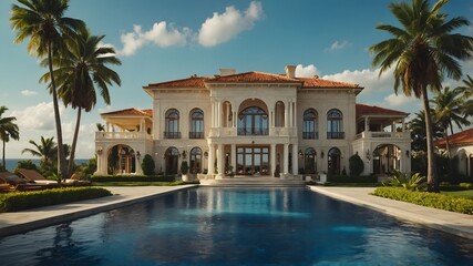Fototapeta premium Ultimate Oceanfront Elegance: Grandiose Mansion Estate
