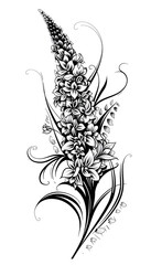 Tribal Lilac flower Tattoo black and white illustration
