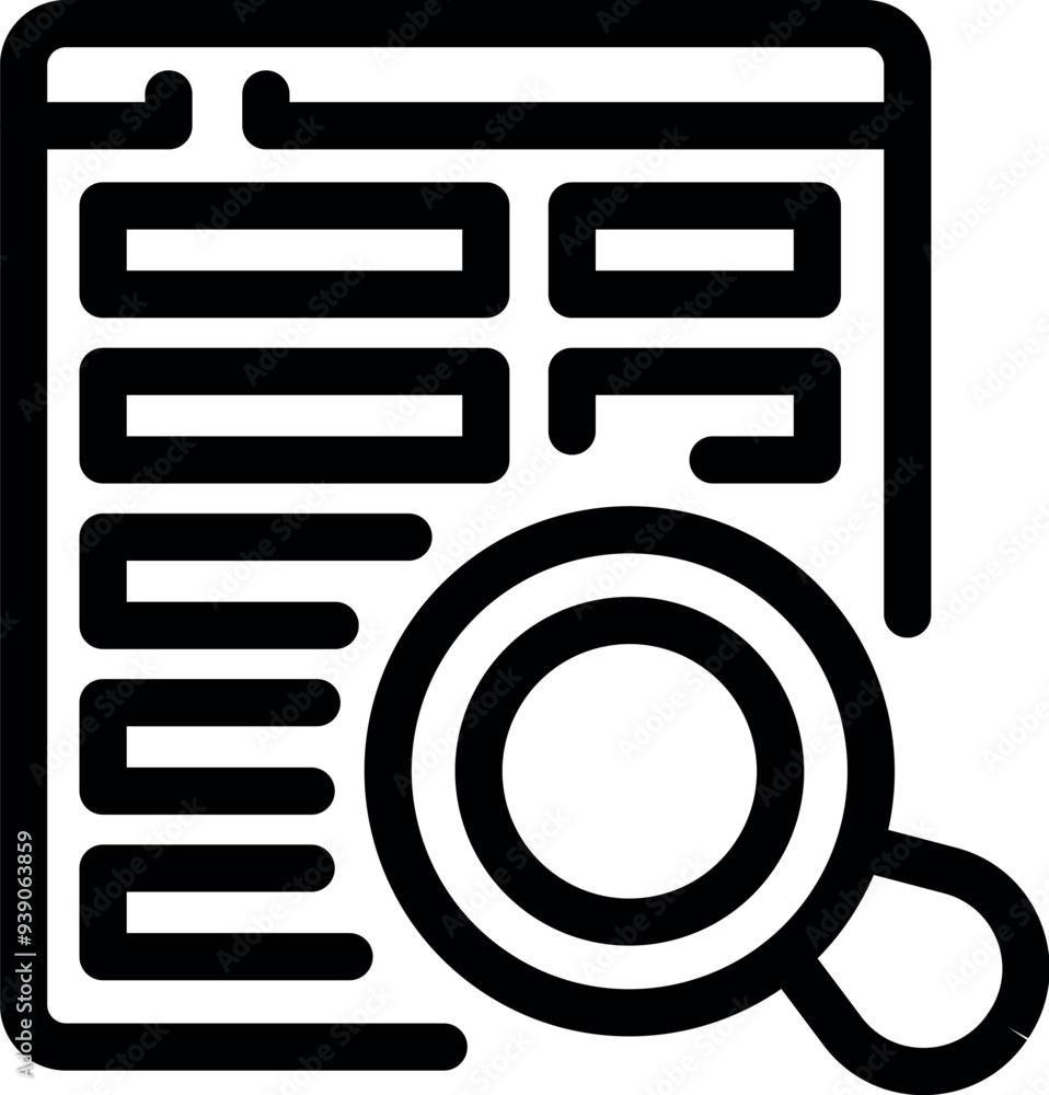 Poster magnifying glass is inspecting website data on a computer screen, symbolizing seo analysis and websi