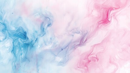 Fototapeta premium Delicate watercolor background with pastel pink and blue tones, featuring a liquid marbled paper effect, creating a soft, flowing texture.