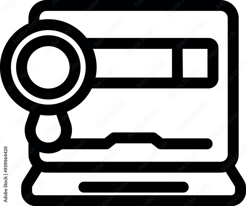 Poster magnifying glass is hovering over a laptop screen, representing the concept of searching for informa