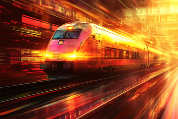 Abstract digital background depicting a train in motion, highlighting the speed and dynamic energy of modern transportation