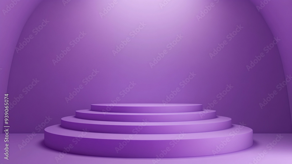 Poster a vibrant purple stage setting with circular steps for performances, creating an inviting and artist