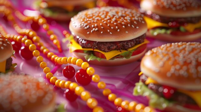Junk Food Gene or fat mass and obesity associated genetics or FTO as a Fast-food concept with a DNA strand representing genetics and unhealthy eating, AI Generative