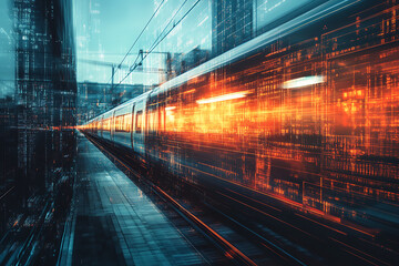 Abstract digital background depicting a train in motion, highlighting the speed and dynamic energy of modern transportation