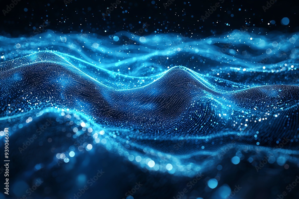 Poster beautiful abstract waves with shimmering blue light create a serene and tranquil underwater atmosphe