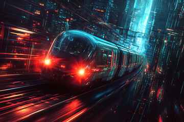 Abstract digital background depicting a train in motion, highlighting the speed and dynamic energy of modern transportation