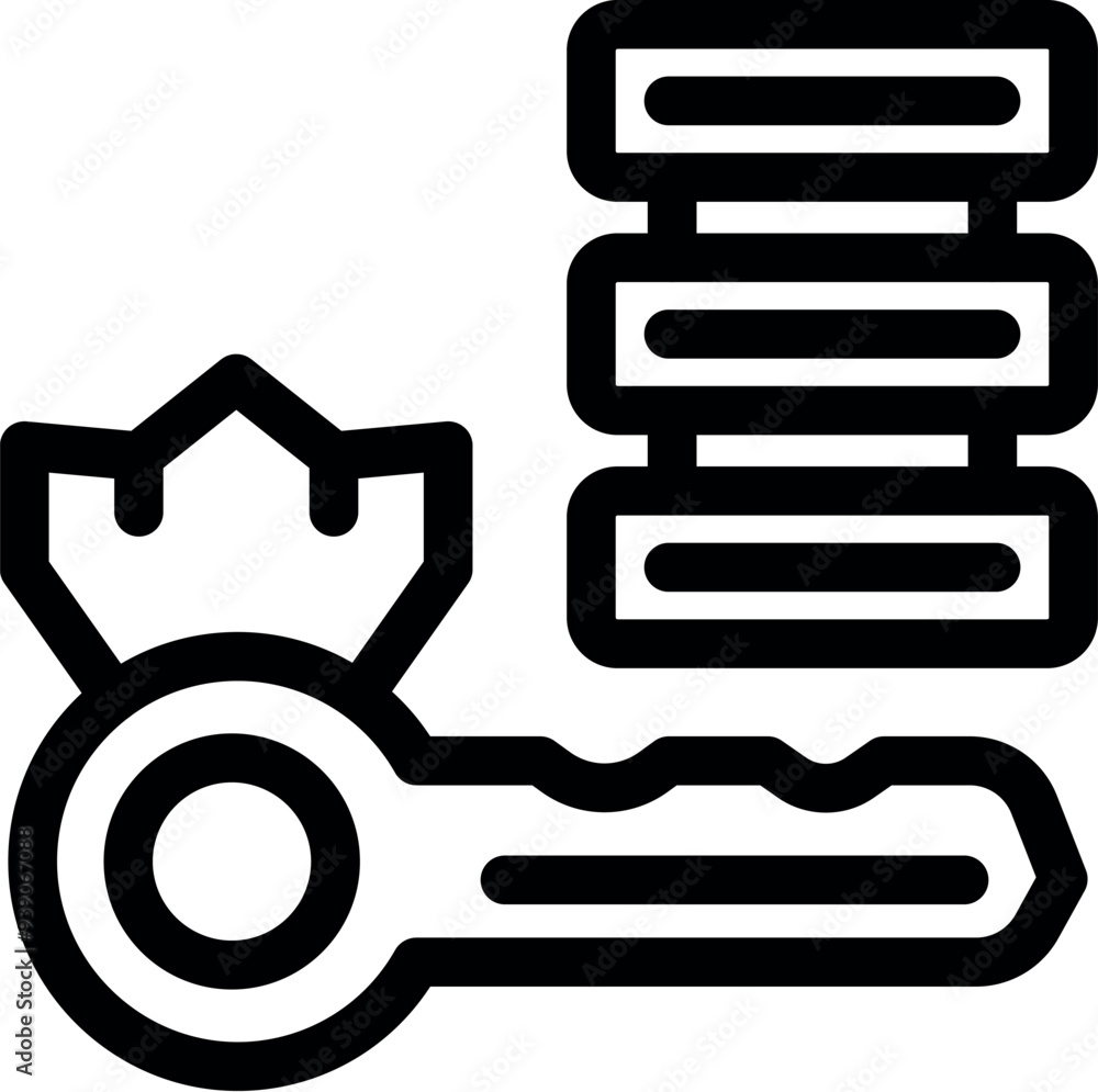 Poster bold icon of a key unlocking a server rack, representing cybersecurity and data protection