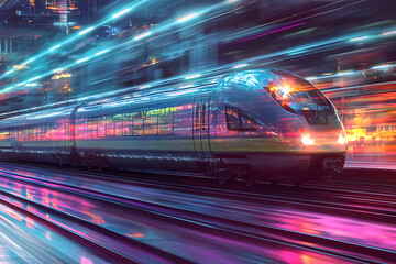Abstract digital background depicting a train in motion, highlighting the speed and dynamic energy of modern transportation