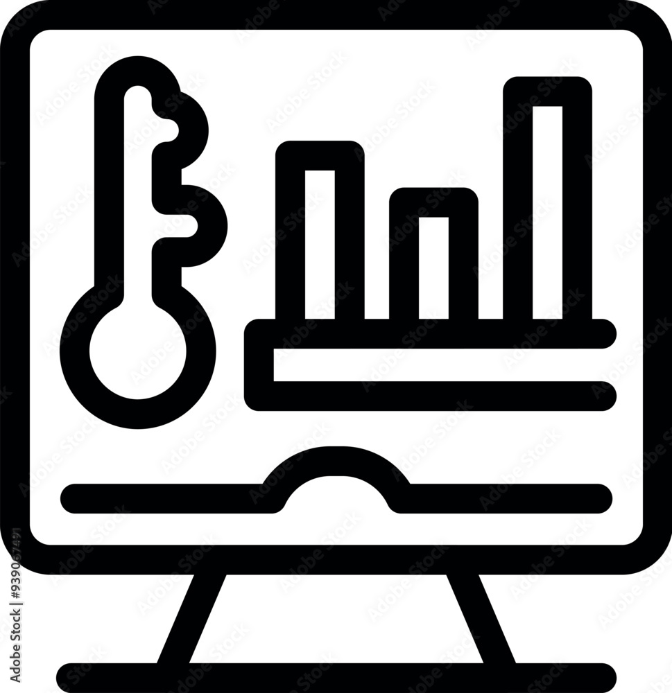 Poster line icon of a computer screen displaying a key and a bar chart, representing kpi monitoring