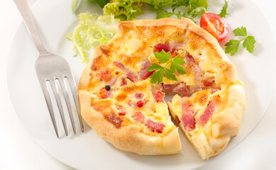 homemade quiche lorraine with bacon, cream and cheese