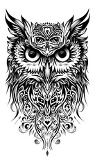 Fototapeta premium Tribal Owl Tattoo black and white illustration
