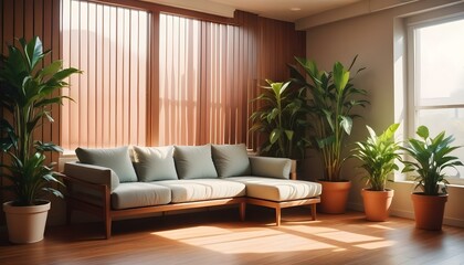 Interior mockup In a white room a blue sofa is placed next to a photo frame on the wall