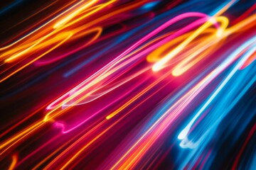 Obraz premium Abstract Light Painting: Vibrant Streaks of Neon Colors in Dynamic Motion