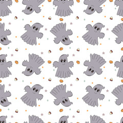 groovy retro fun character pattern. cute ghosts to print. childrens party.