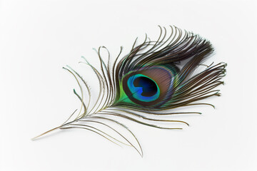 Obraz premium Peacock Feather on White Background