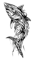 Tribal Shark Tattoo black and white illustration