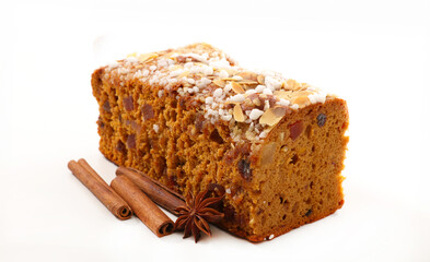 gingerbread cake with spices on white background