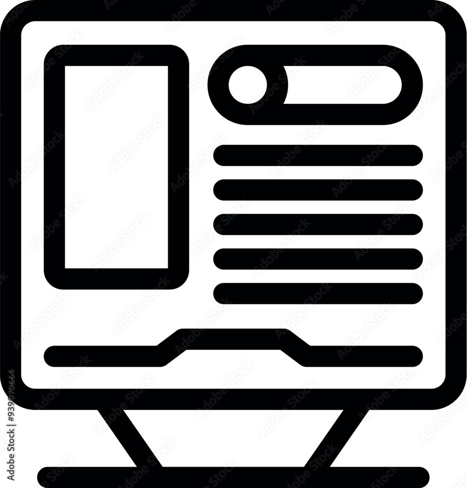 Poster simple vector icon of a computer screen showing a website design interface with different sections