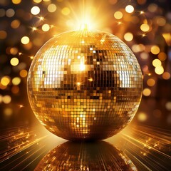 Obraz premium disco ball with lights,golden disco ball,Sparkling Lights Dance on a Gold Disco Ball