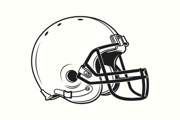 Line drawing illustration of an american football helmet, Black and white football helmet line drawing,Football helmet sport icon symbols