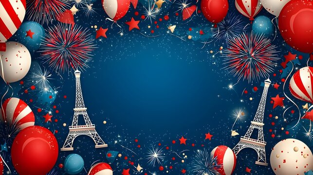Festive French Bastille Day Celebration with Eiffel Tower