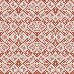 Repetitive Geometric Diamond Seamless Pattern with Ethnic Red and Beige Colors