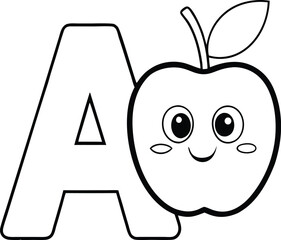 A letter with apple coloring page for kids kdp interior