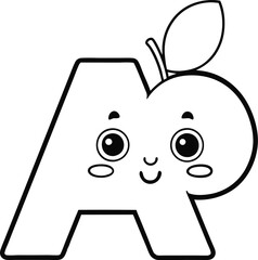 A letter with apple coloring page for kids kdp interior