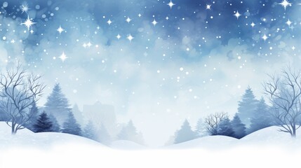 Naklejka premium Blue Christmas background with abstract fir trees and snowfall at night. Neural network ai generated art