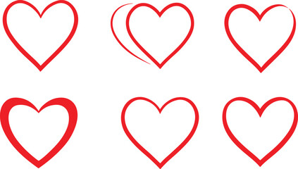 Heart Shapes Line Art, Love Shapes Icon Outline Vector Art. Simple Red Heart Shape Line Art on White Background.